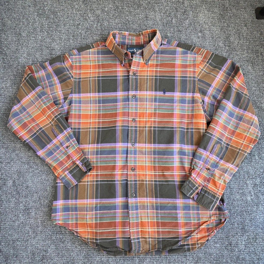 Vintage Y2K Ralph Lauren Mens Large Classic Fit Plaid Button Down Shirt Preppy